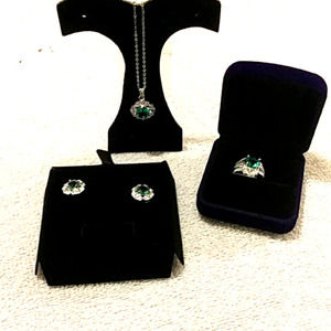 Ring, Earrings & Pendant Set Aqua CZ New